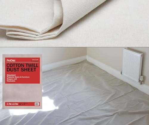 ProDec 12ft x 9ft Cotton Dust Sheet for Decorating, Carpet Protector - Washable Drop Cloth, Paint Shield, Painting Sheets, Heavy Duty Dust Sheets for Furniture, Paint Cloth