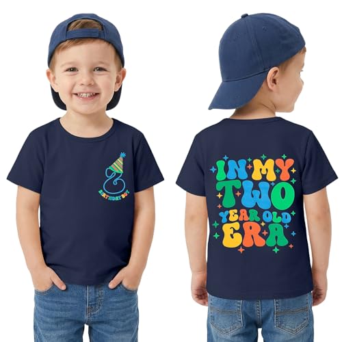 Two Year Old Birthday Shirt 2nd Birthday Toddler Boy Tshirt Second Bday Party Cotton Short Sleeve Outfits Top (2T Blue)