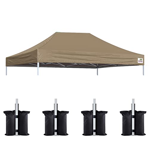 Image of Eurmax USA 10x15 Pop Up Canopy Replacement Top,Universal Instant Canopy Cover ONLY,Heavy Duty UPF 50+ UV Protection,Water & Wind Resistant Tarp,30+ Colors Available,Bonus 4 Sand Bags (Khaki)