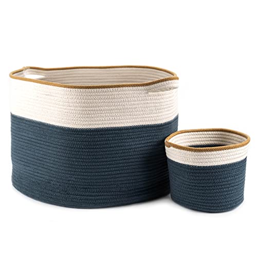 Little Hippo 2pc XXXL Large Cotton Rope Basket (22'x14') 100% Natural Cotton! Rope Basket, Woven...
