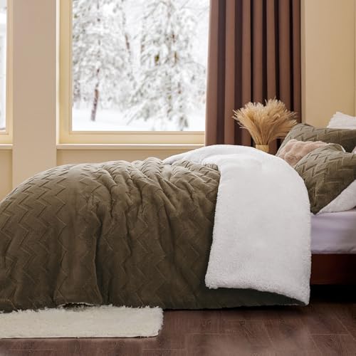 Image of BEDELITE Fluffy Sherpa Twin Comforter Set,Brown | Super Soft & Warm Fleece Bedding, Luxury Fuzzy Comforter for Winter, Heavy Plush Bedding Set,1 pillowcase