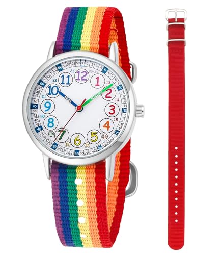 Reloj de aprendizaje infantil analógico con doble correa intercambiable para aprender la hora