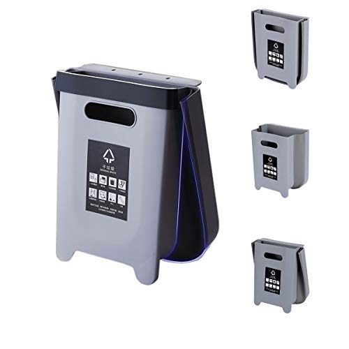 Gent House Hanging Kitchen Trash Can, Plastic Door Mounted Collapsible Garbage Can Food Waste Bin for Cabinet Car Bedroom Bathroom, 2.4 Gallon 9L (Grey)