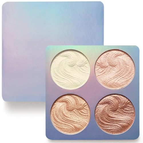 Face Highlighter Palette, Illuminator Powder Palette White Highlighter Baked Waterproof Long Lasting Brilliant Lighten Skin Color Face Contour Powder Makeup Highlighter
