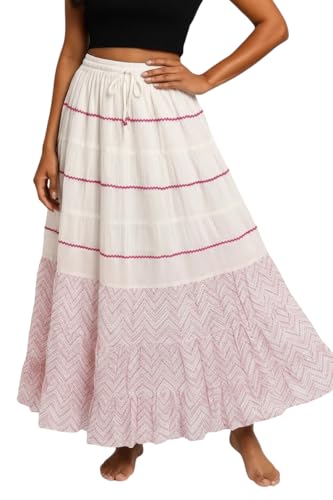 Image of Premium Long Skirt | Stylish Long Crushed Cotton & Unique Prints | Floor Length Skirt for Women | Elastic Waist Premium Maxi Skirt - Comfortable Casual Wear