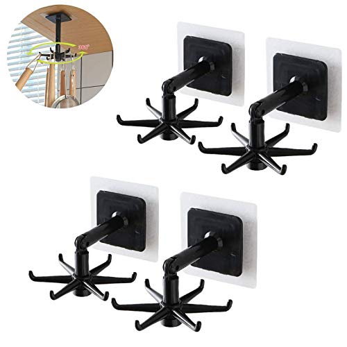 XIWALAI 4PCS 360 ° drehbare Klapphaken, Wandhalterung für Küchenutensilien, stanzfreier Selbstklebender drehbarer Multifunktions-Aufbewahrungshaken