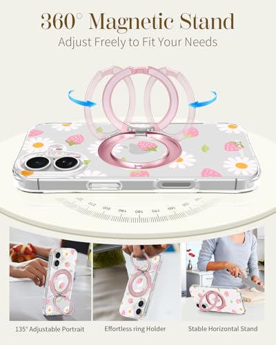 Coque iPhone 16 transparente fleurie avec support pour bureau et vidéos - 4