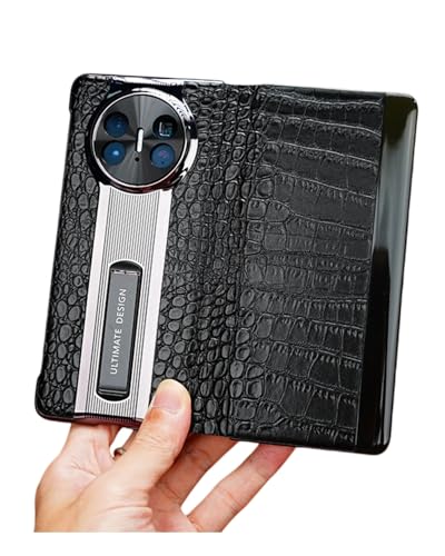 Coque en Cuir Véritable pour Huawei Mate X6 Housse Luxe Crocodile Noir Business