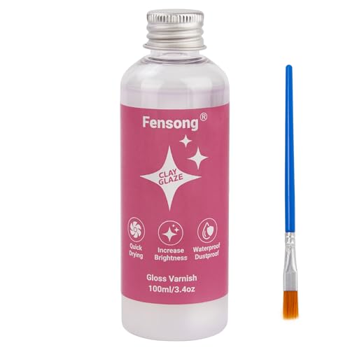 Air Dry Clay Glaze, High-Gloss Clear Sealer Top Coat for Polymer & Air Dry Clay, Fast-Drying Water-Based Varnish with Brush, 100ml