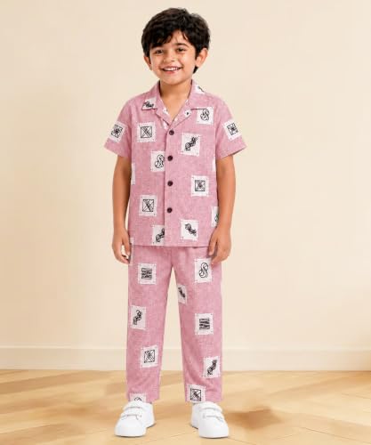 Image of 3BROS Unisex Pure Cotton Short Sleeve Kids Night Dress for Boys & Girls Nightwear /Sleepsuit /Sleepwear /Loungewear Night Suit for Boys and Girls Top and Pyjama Combo Set