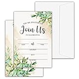 Greenery Invitations with Envelopes for All Occasions, 25 Pcs Eucalyptus Blank Fill-in Invites for B
