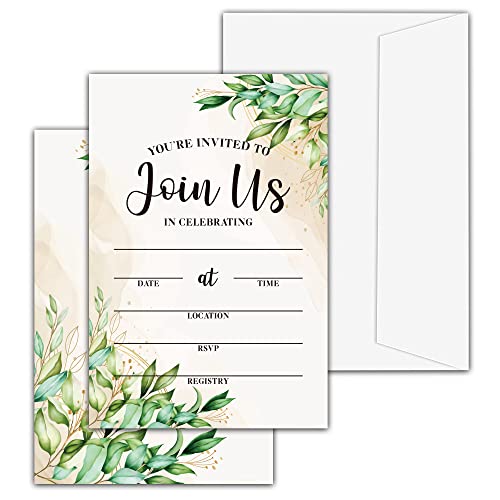 Greenery Invitations With Envelopes For All Occasions, 25 Pcs Eucalyptus Blank Fill-In Invites For Bridal Shower, Wedding Reception, Engagement Party(04) #TOP8
