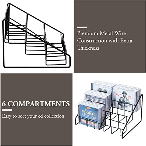 MyGift 3-Tier Modern Matte Black Metal Wire CD Storage Rack, Tabletop Compact Disc Jewel Case Holder, Step Tier Office Desk Media Organizer, Set of 2 by MyGift - Image 2