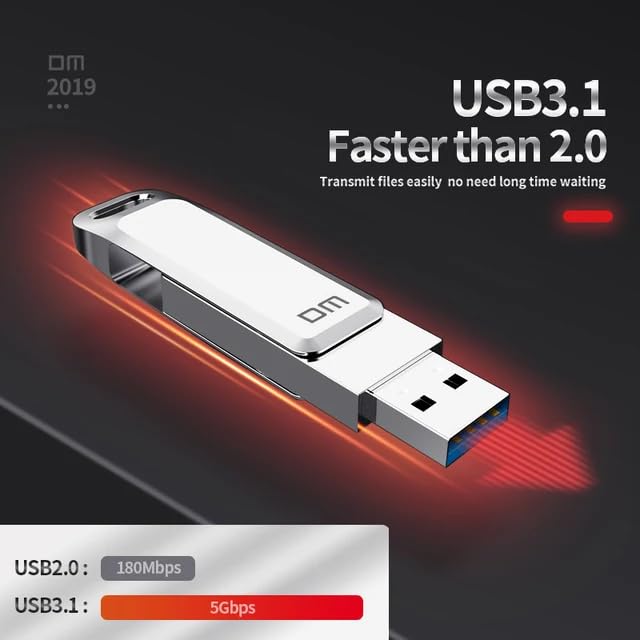 Image of DM PD168 64 GB Metal Pen Drive USB 3.1 Portable Pendrive USB Flash Drive Zinc Alloy Super Fast High Speed Waterproof Pen Drive for Computer Laptop MacBook (64 GB)