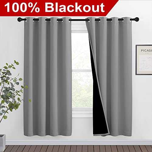 Image of NICETOWN Full Shade Curtain Panels, Pair of Energy Smart & Noise Blocking Out Blackout Drapes for Dining Room Window, Thermal Insulated Guest Room Lined Window Dressing(Silver Grey, 46 x 72 inch)