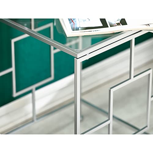 Oligsky 20" W Glass Table Glass-Top Side Table Small Metal Glass End Table Silver Coffee Table Living Room #TOP4
