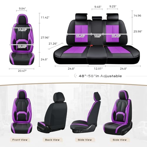 Image of Coverado Car Seat Covers Full Set, Waterproof Nappa Leather Seat Covers for Car, Car Seat Protector with Lumbar Support, Automotive Seat Covers Universal Fit for Most Cars SUV Trucks, (Black&Purple)