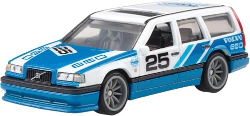 Image of Hot Wheels Premium Fast Wagons, 1:64 Volvo 850 Estate Scale Die-Cas Vehicle with Real Riders Tires 3 /5 (Blue /White)