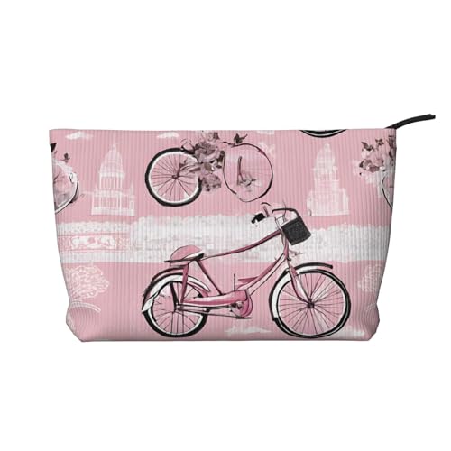 Trousse de Maquillage en Velours côtelé, Trousse de Toilette à Fermeture éclair, Pochette cosmétique, Essentiels de Voyage/Plage, Cadeau pour Elle - Paysage Urbain Paris Tour Eiffel France