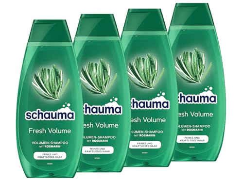 Schauma Volumen-Shampoo Fresh Volume (4x 400 ml), Haarshampoo erfrischt und kräftigt den Haaransatz, Shampoo für feines und kraftloses Haar, mit Rosmarin