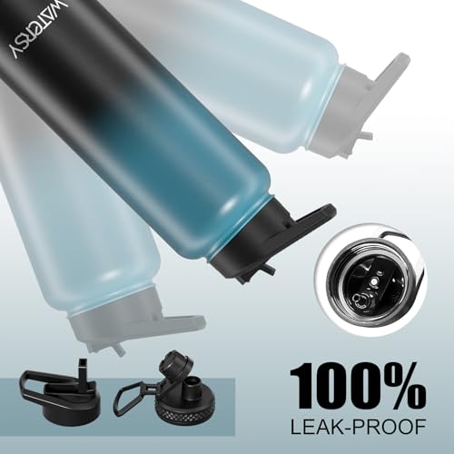 Image of 40oz Insulated Water Bottle (Cold for 48 Hrs),BPA Free&Leak Proof,Stainless Steel Water Flask,Water Jug with Straw Spout Lids for Gym,Hiking,Travel,Black Blue