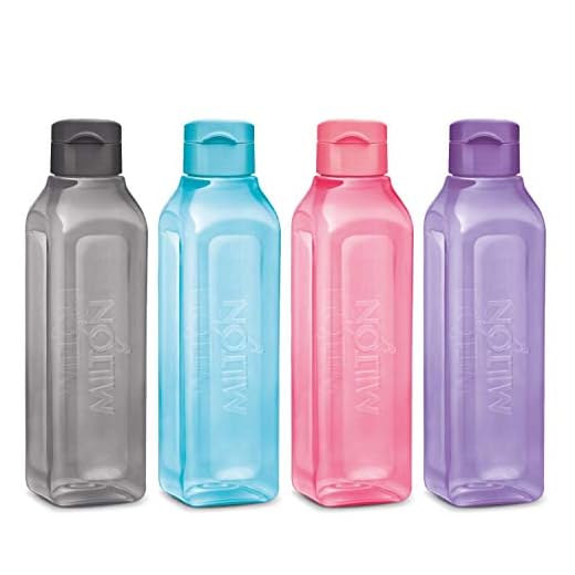 Milton Sport vattenflaska fyrkantig juicebox 4 set bra för juicer mjölk smoothies plast bred mun återanvändbar läckagesäker dryckesflaska/kartong för skolväskor lunchlådor gym flip-lock - BPA-fri - 32 oz