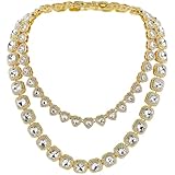 SOFPLATE 1 Box 2Pcs 2 Styles Gold Diamond Tennis Chain Square Tennis Necklace Shine Heart Cubic Zirconia Clear Alloy Glass Rhinestone Iced Out Layered Necklace for Party Prom Gifts Costumes DIY Decor