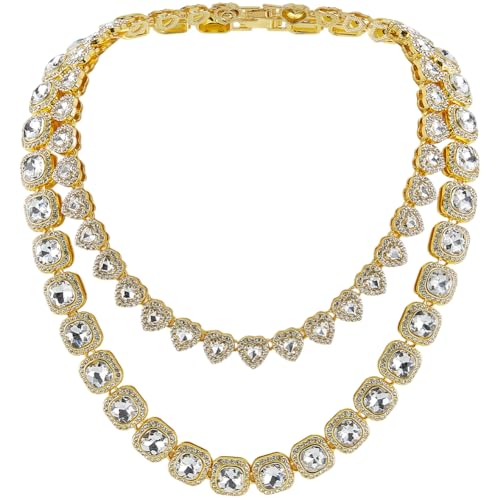 Colliers de tennis dorés cœur en verre et strass, cadeau de fête
