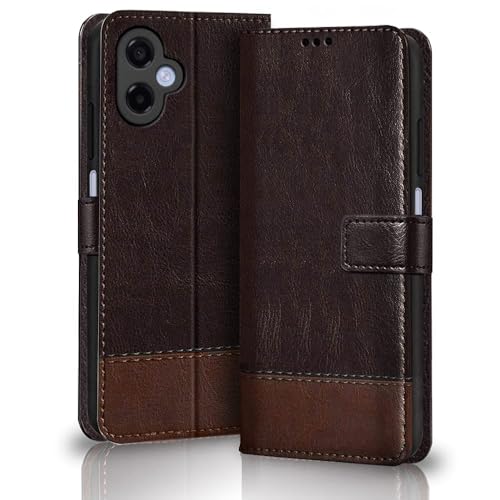Image of TheGiftKart Flip Back Cover Case for Samsung Galaxy M17e 5G / A07 / F70e / A07 5G | Dual-Color Leather Finish | Inbuilt Stand & Pockets | Wallet Style Flip Cover Case (Faux Leather, Coffee & Brown)