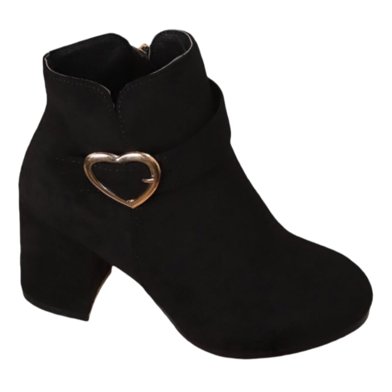Womens fashionable ankle boots with thick heels large size round toe side zipper heart-shaped decoration suitable for autumn
