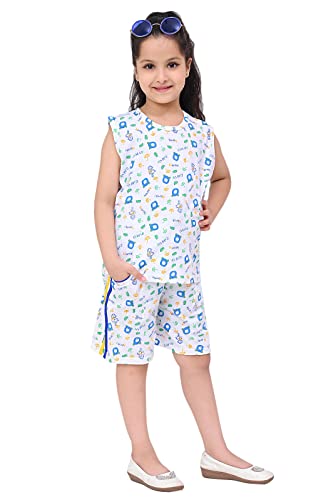 Image of SK Wardrobe Girls T-Shirt & Shorts Night Suit Set | Kids Cotton Sleepwear | Soft & Breathable Summer Nightwear | Comfortable Home Wear & Lounge Dress for Girls | Pack of 2