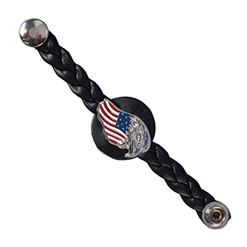 Hot Leathers VXL1006-SET Eagle USA Flag 4-PCS Vest Extender Double Chrome Chains w/Genuine Braided Leather 4 Extension-Black-PCS