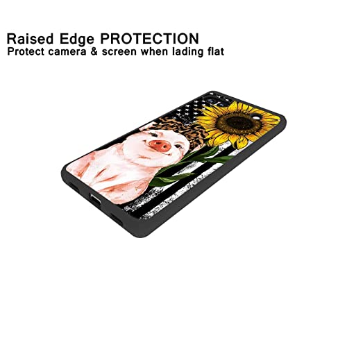 Designed For Google Pixel 6A Pig Case,Retro American Flag Sunflower Leopard Headband Pig Pattern For Google Case Women Girls,Soft Silicone Protective Case For Google #TOP4
