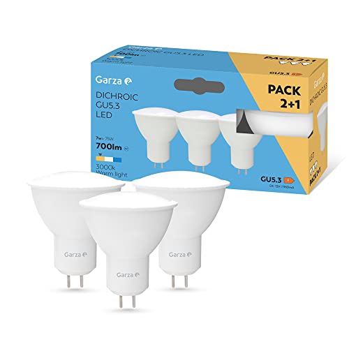 Garza - Pack 2+1 Bombillas Led, Casquillo GU5.3, Luz Neutra 3000K, 7W, 700 Lúmenes, No Regulable