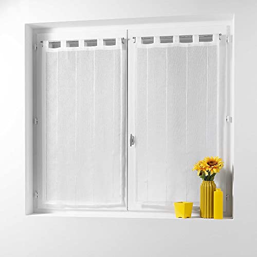 Douceur d'Intérieur, Paire Droite à Passants (2 x 45 x 160 cm) Linahe Blanc, Voile Sablé Fils Chenille