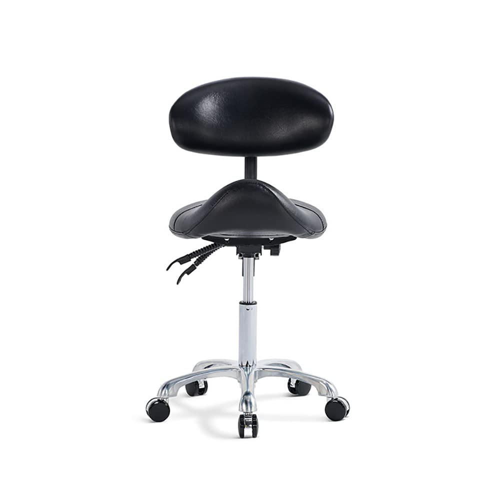 Saddle Stool Chair with Back Rolling Esthetician Seat for Salon Tattoo Shop Spa Facial lash Home Dentist Clinic Esthetician Chair(with Back Support, Black)