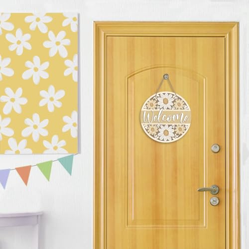 Couronne en bois rustique Welcome Spring décoration murale artisanale Deroro