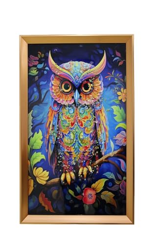 Image of Amazon Brand - Umi Framed Wall Painting, Colourful Owl with Crystal Diamonds For Wall Decoration Esthetic Wall Hanging Painting For Living Room Bedroom Housewarming Gift Office - 30x50cm