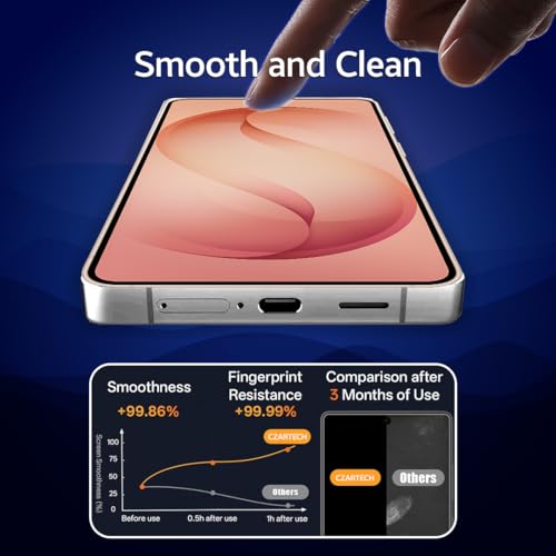 Image of Czartech Tempered Glass for Samsung Galaxy S26 Plus | Edge to Edge Full Coverage Screen Protector | HD Clear Display | Smooth Touch Response | 9H Scratch Resistant Protective Glass