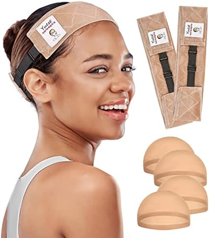 Grip Band - Lace Front Headband for Secure, Non-Slip Grip and Keeping Wigs in Place - Velvet No-Slip Gripper Accessory for Women, Beige, 2 Pack
