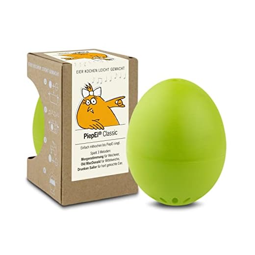 PiepEi Classic Lichtgroen, zingende eierwekker om mee te koken, eierkoker voor 3 hardheidsgraden, piepei met 3 melodieën, grappig koken, muziek-egtimer Brainstream