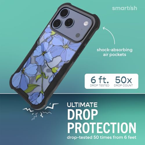Image of Smartish iPhone 17 Pro MagSafe Case - Gripzilla Protective Magnetic Case for Men [Rugged + Tough] Military Grade Heavy Duty Grip Armor - Drop Tested for Apple iPhone 17 Pro - Blue Blossoms