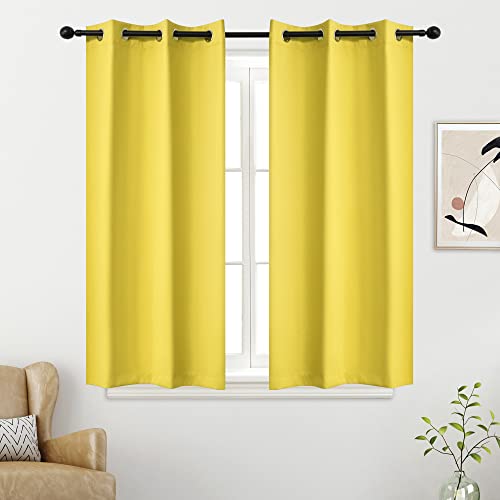 Bright Yellow Blackout Curtains - Room Darkening Curtain Drapes Grommet Thermal Insulated Small Window Curtains for Kids Bedroom, 2 Panels Sets (34 x 54 Inches Long, Lemon Yellow)