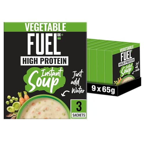 FUEL10K High Protein Vegetable Instant Cup Soup, 3 Sachets Per 65g Box, (Total 9 Boxes = 27 Sachets)