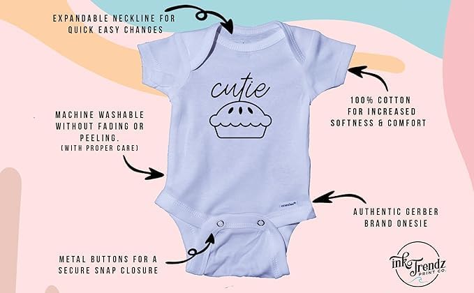 Ink Trendz Cutie Pie Onesie, Cute Gifts for Newborn, Cute Baby Girl Boy Outfit, Neutral Baby Outfit - Image 3