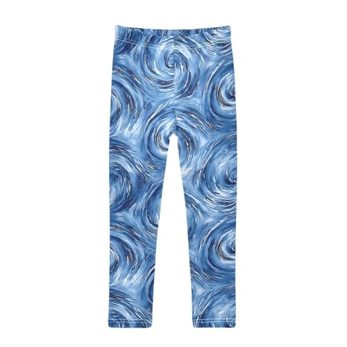 Blue Swirls Tie Dye Girls Leggings Soft Stretch Workout Yoga Dance Pants for Kids Casual Tights