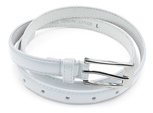 Belle Donne White Belt Women, Skinny Dress Belts, Silver Polished Buckle, For Womens Clothes and Fine Dresses, Classy Style, X Large, White3