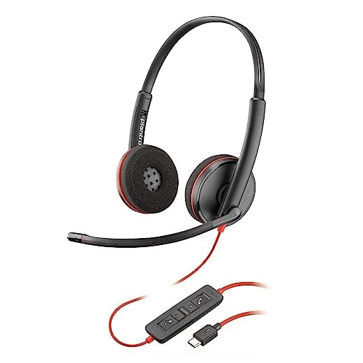 Poly Blackwire 3220 Wired Headset with Mic, Hi-Fi Stereo Sound, Noise-Canceling Mic, Stereo Design, Connect to PC via USB-C & USB-A Adapter, Over-Ear Design, Works with Virtual Meeting Platforms