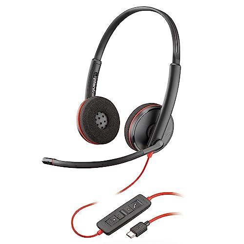 Poly (Plantronics) Blackwire 3220 Stereo Headset, On Ear w/Noise-canceling mic, 118g, Connect to Mobile/Tablet via USB-C/A, Lightweight Metal Headband