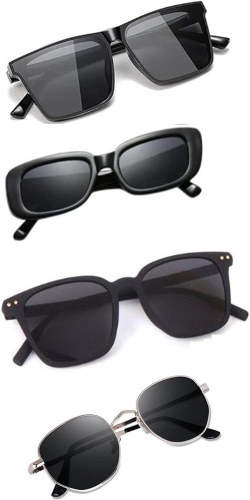 SheomyFashion Sunglasses Set of 4, Unisex UV Protection, Square and Cat Eye Frames, Black White Silver